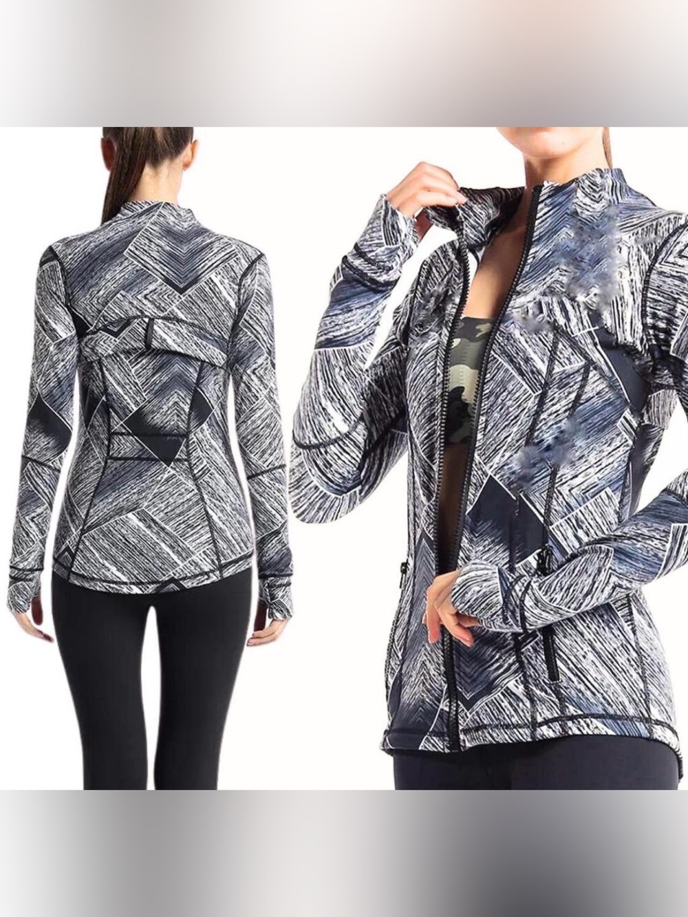 Lululemon Define Jacket 6 Spray Jacquard White Black Luon Thumbholes W4AAQS